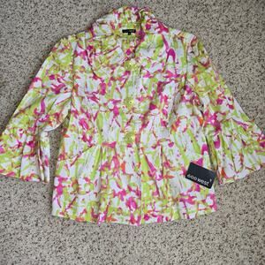 600 West Womens Pink Floral Graphic Print Collar Jacket Size L